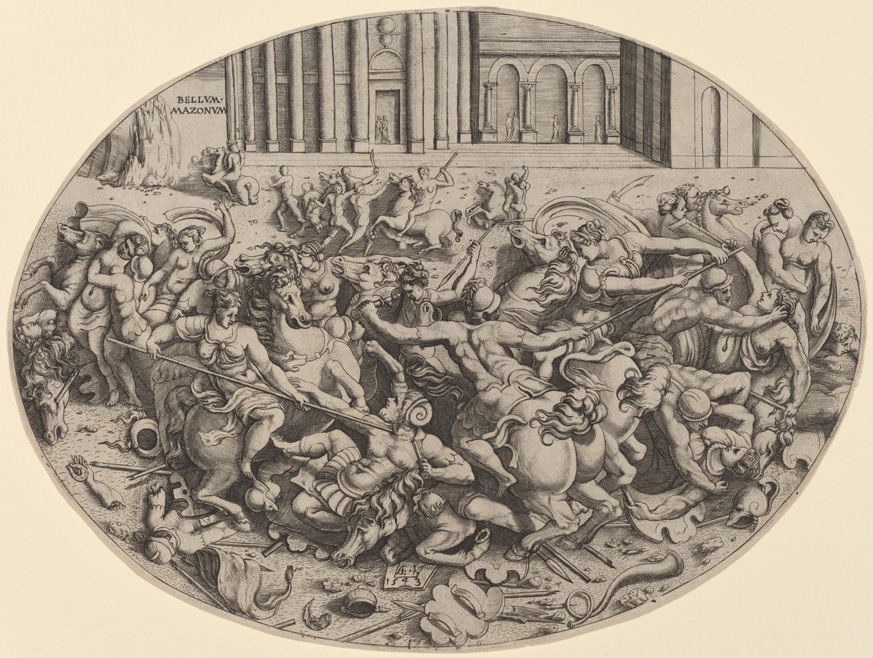 The Battle of the Amazons (recto) by Enea Vico