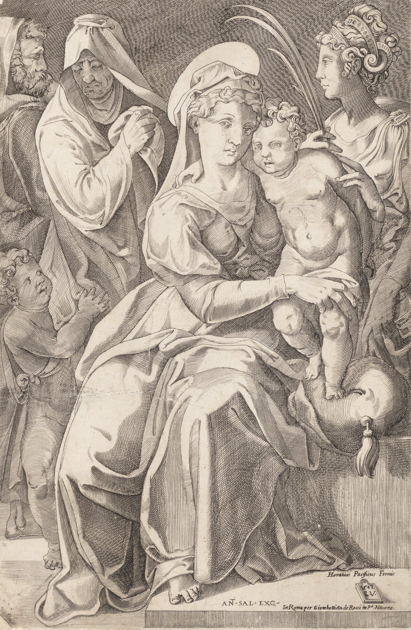 The Holy Family with St. Anne and St. Catherine, 1542, published 1627-50 by Enea Vico
