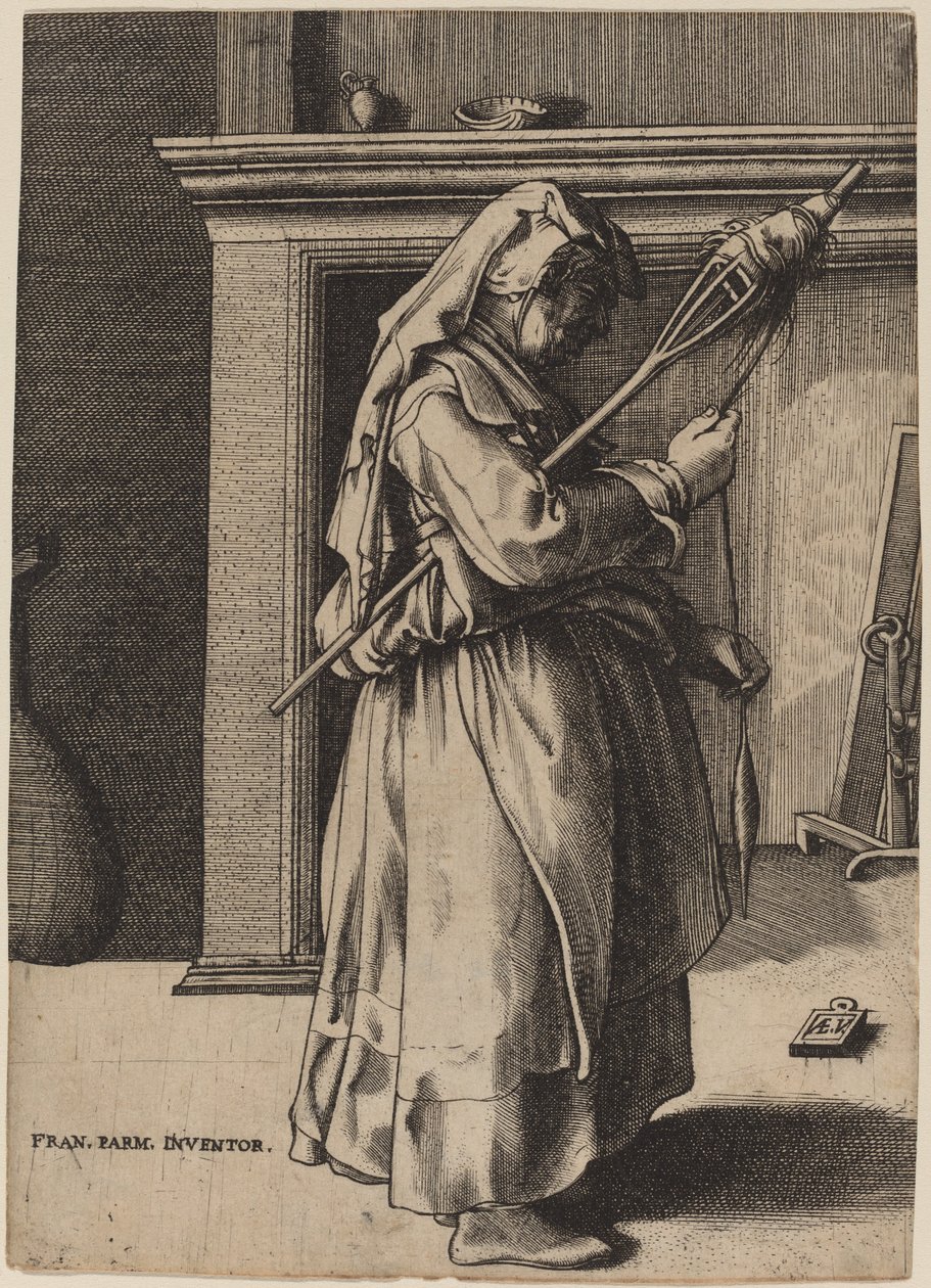 Old Woman with a Distaff by Enea Vico after Parmigianino