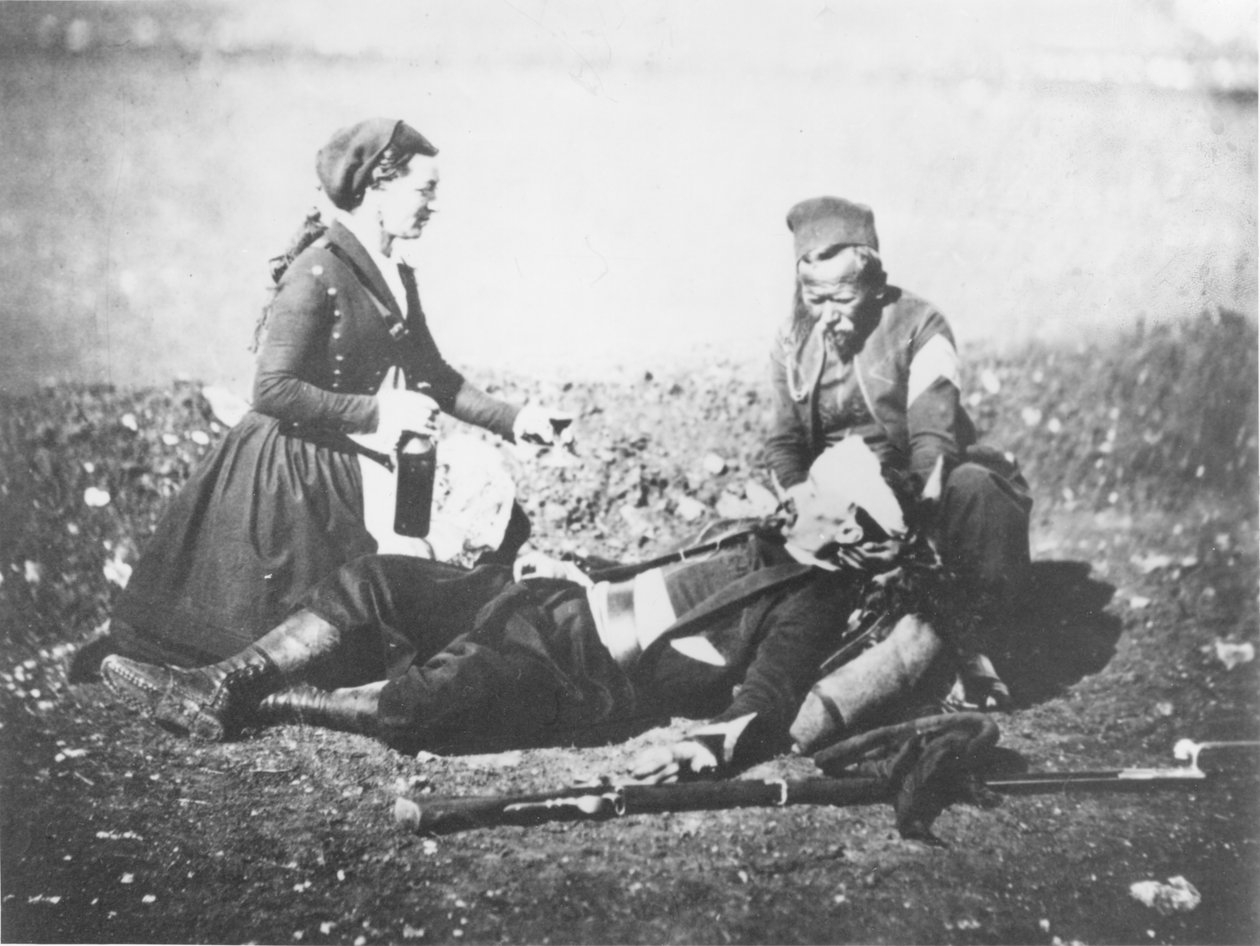A Nurse Tending a Wounded Man in the Crimea by English Photographer