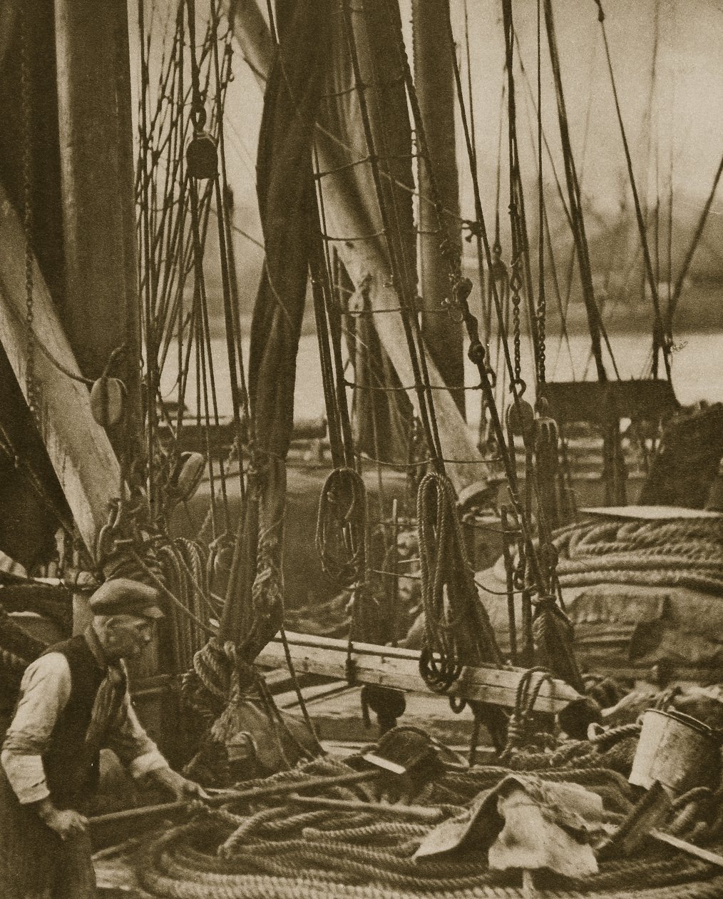 At the foot of the mast on a Thames Barge by English Photographer