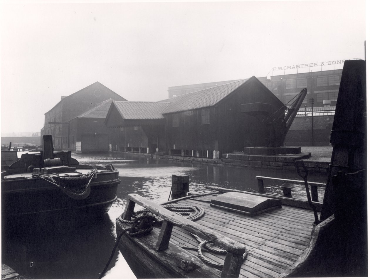 Barges on Canal Wharf, Leeds Liverpool Canal, 1951 by English Photographer