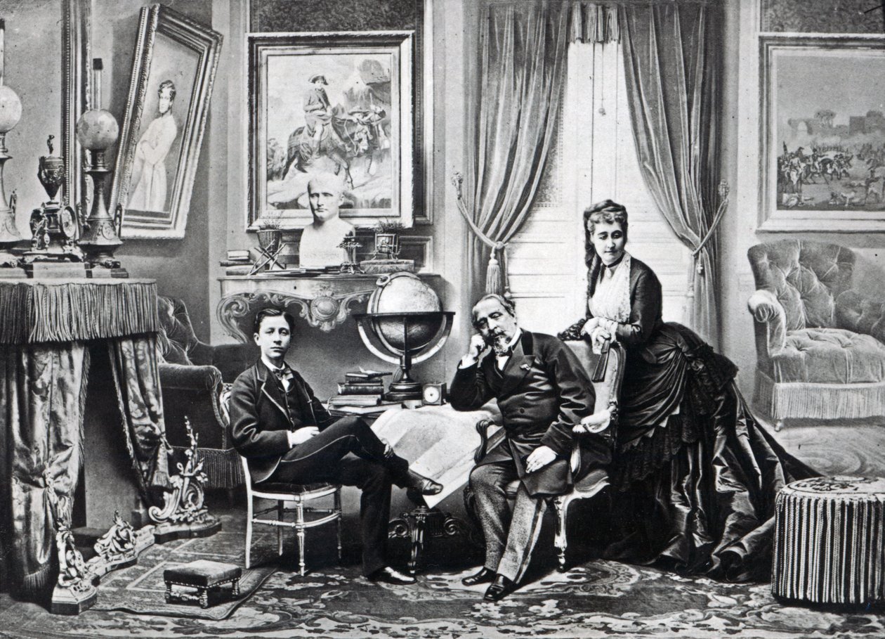 Emperor Napoleon III with Empress Eugenie and the Prince Imperial at Camden Place, Chislehurst in 1872 by English Photographer