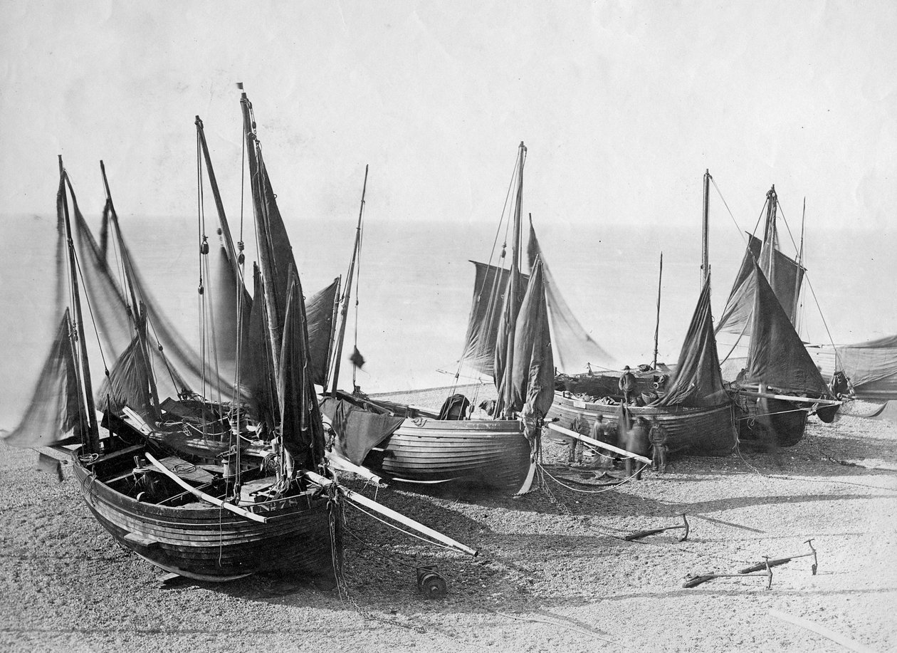Fishing Boats Pulled Up onto the Beach at Shoreham-by-Sea, c.1880 by English Photographer