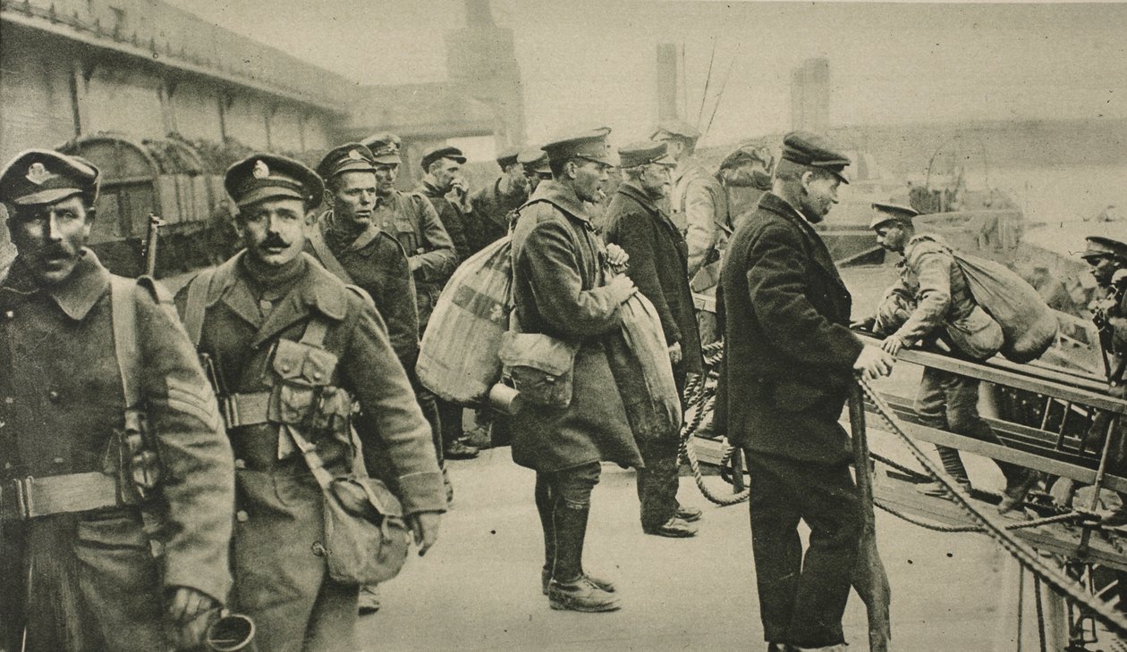 Gunners of the R.F.A. landing at Dover after four and a half years war service abroad, 1919 by English Photographer