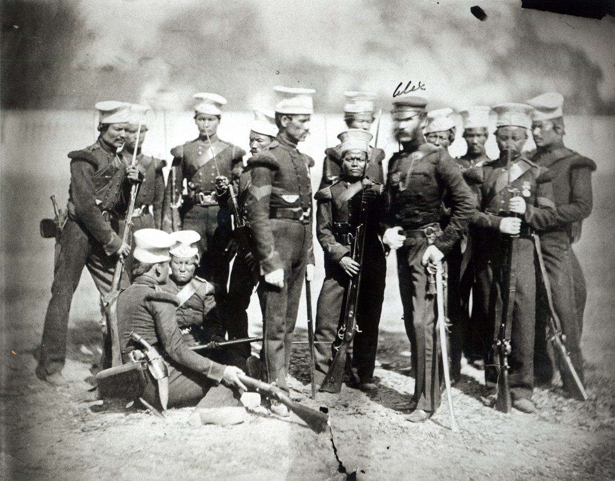 New Nusseeree Rifle Battalion and Major A. Bagot, 1857 by English Photographer