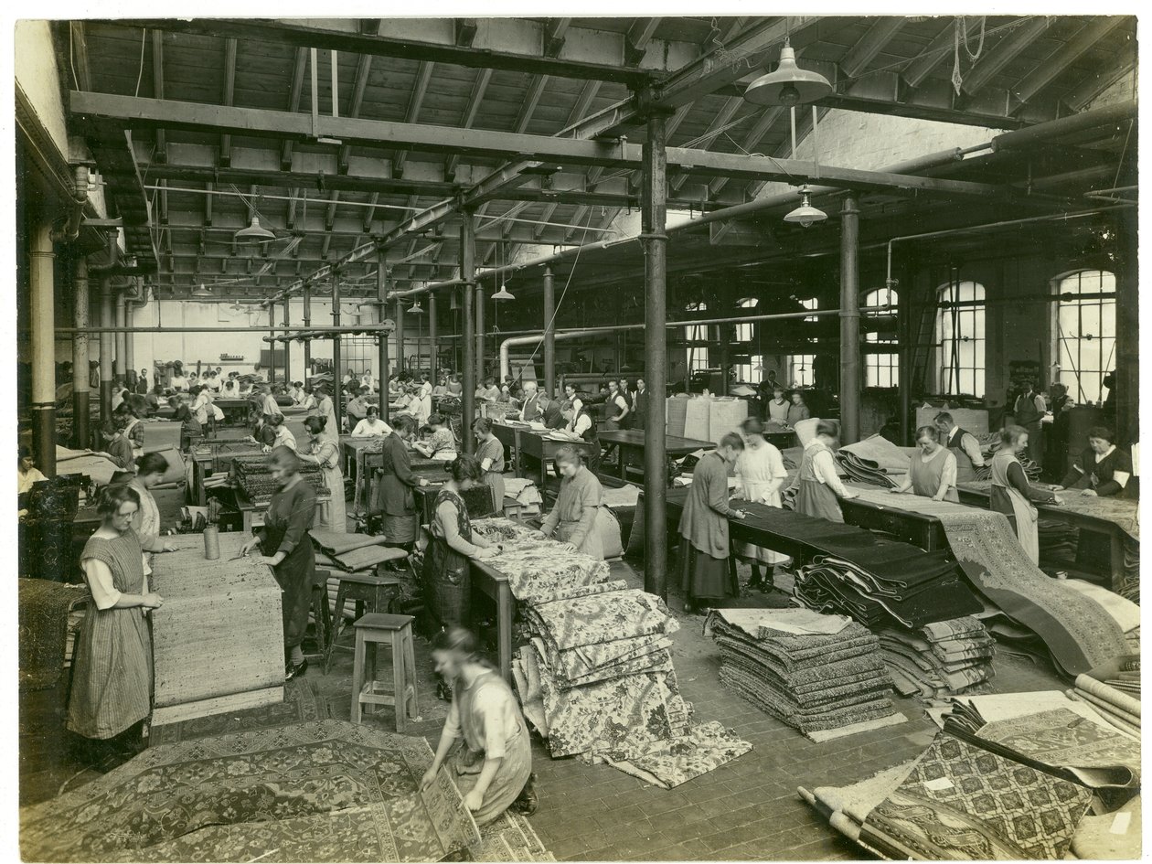 The Finishing Room, Axminster Section, Carpet Factory, 1923 by English Photographer