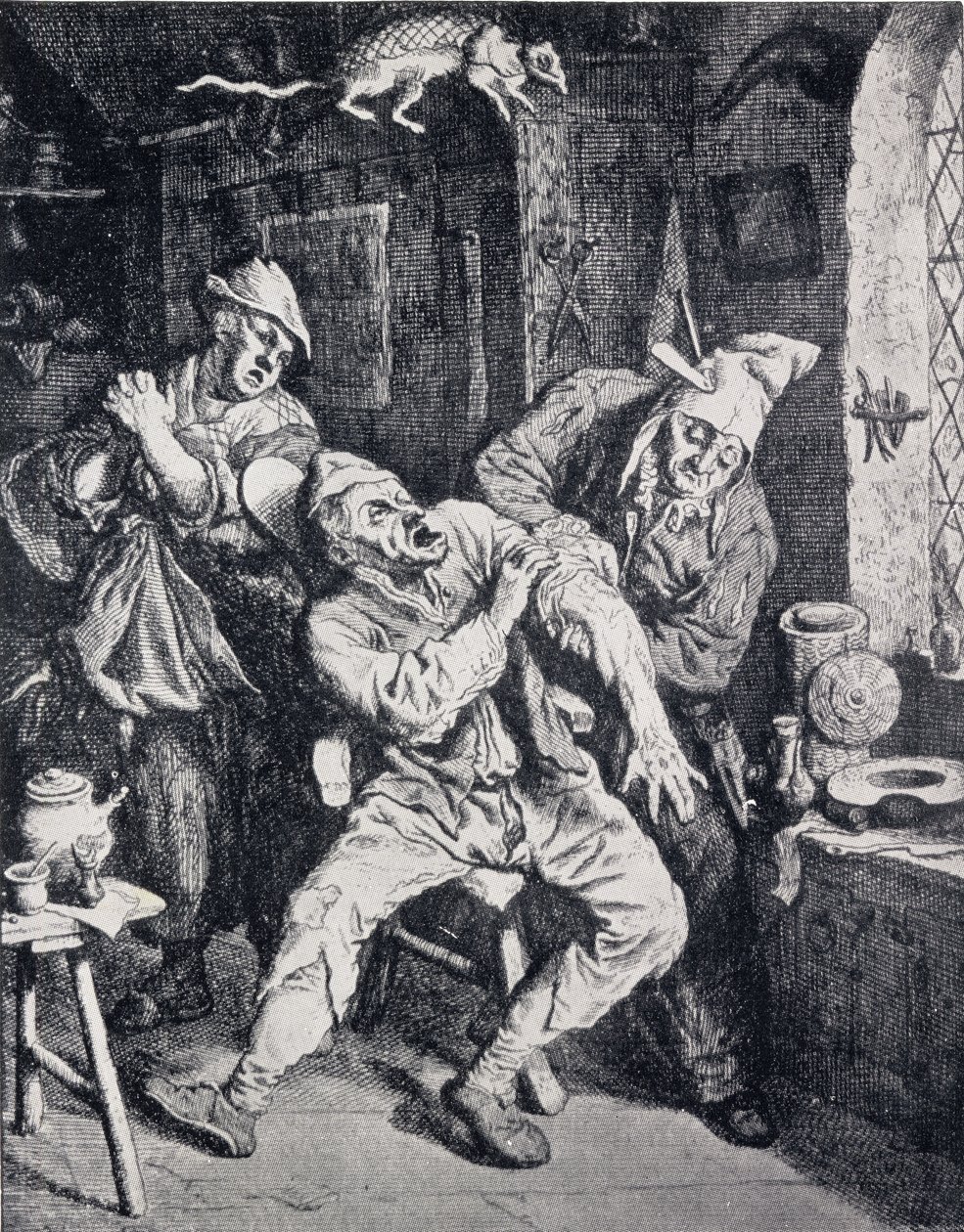 A Barber-Surgeon Operating in His Office by English School
