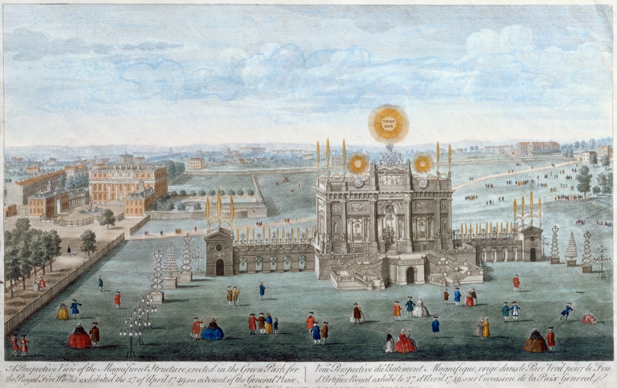 A Perspective View of the Magnificent Structure erected in the Green Park for the Royal Fireworks, pub. by Robert Wilkinson, 1749 by English School