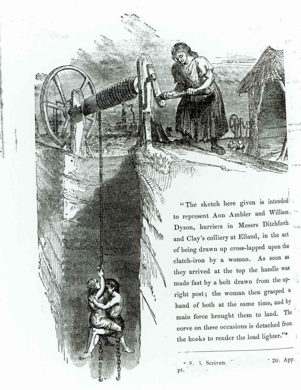 A Boy and Girl Being Wound Up a Mine Shaft, Illustration Printed in the 