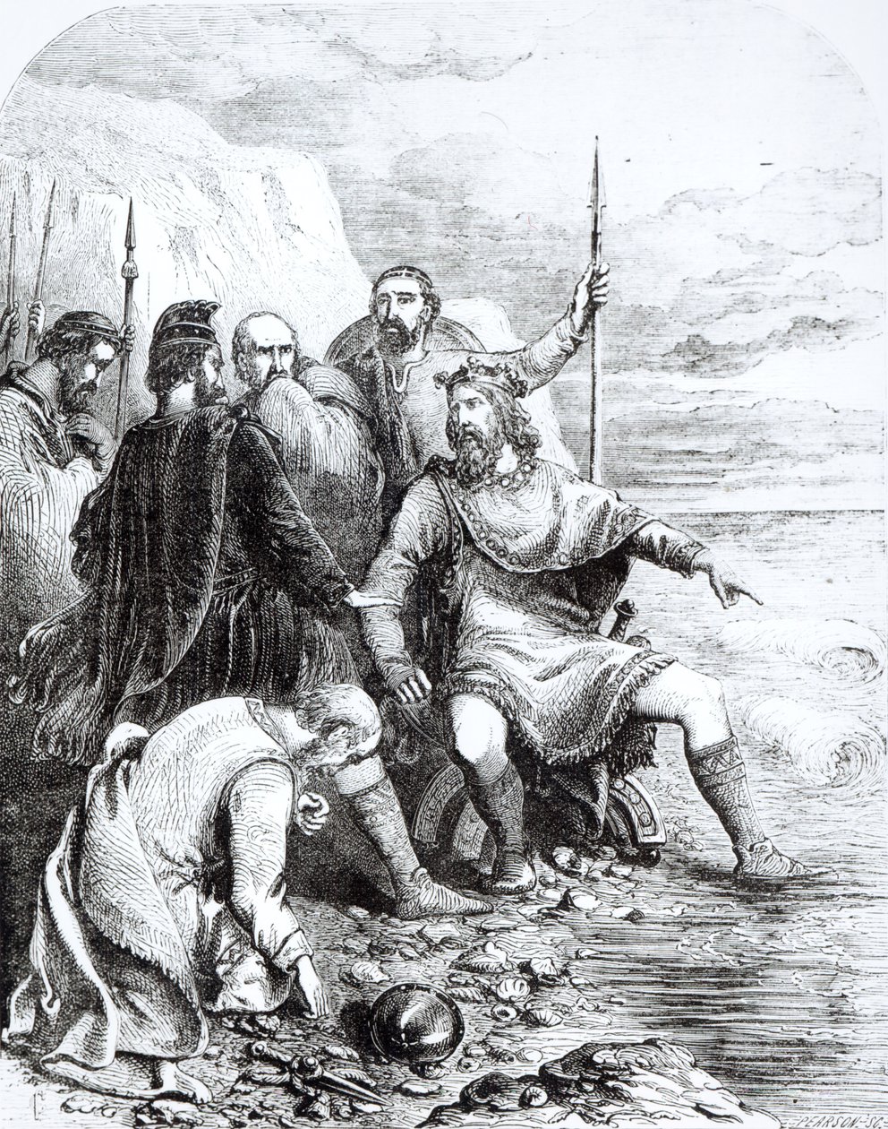 Canute Reproving the Flattery of his Courtiers, engraved by Pearson by English School