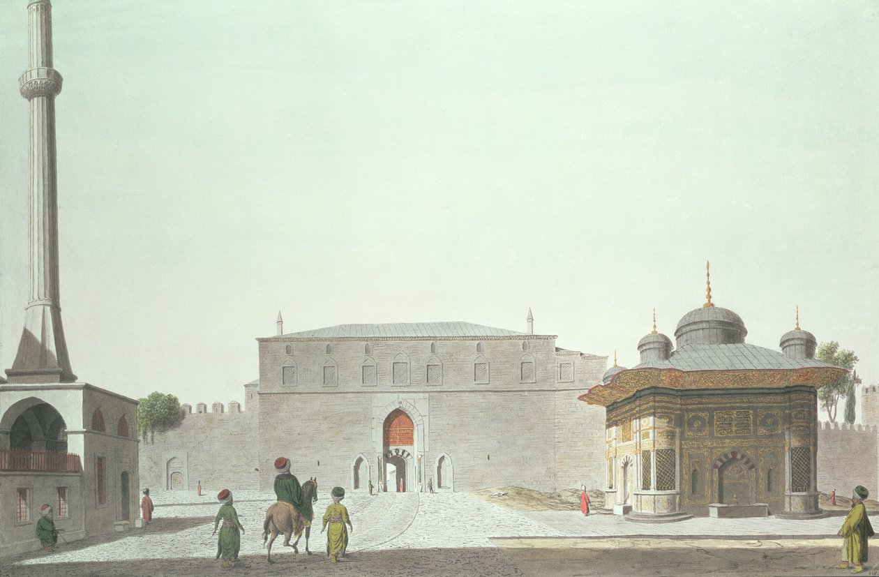 Constantinople: Haghia Sophia Square Showing the Fountain and the Imperial Gate of the Old Seraglio (Palace of Topkapi) by English School
