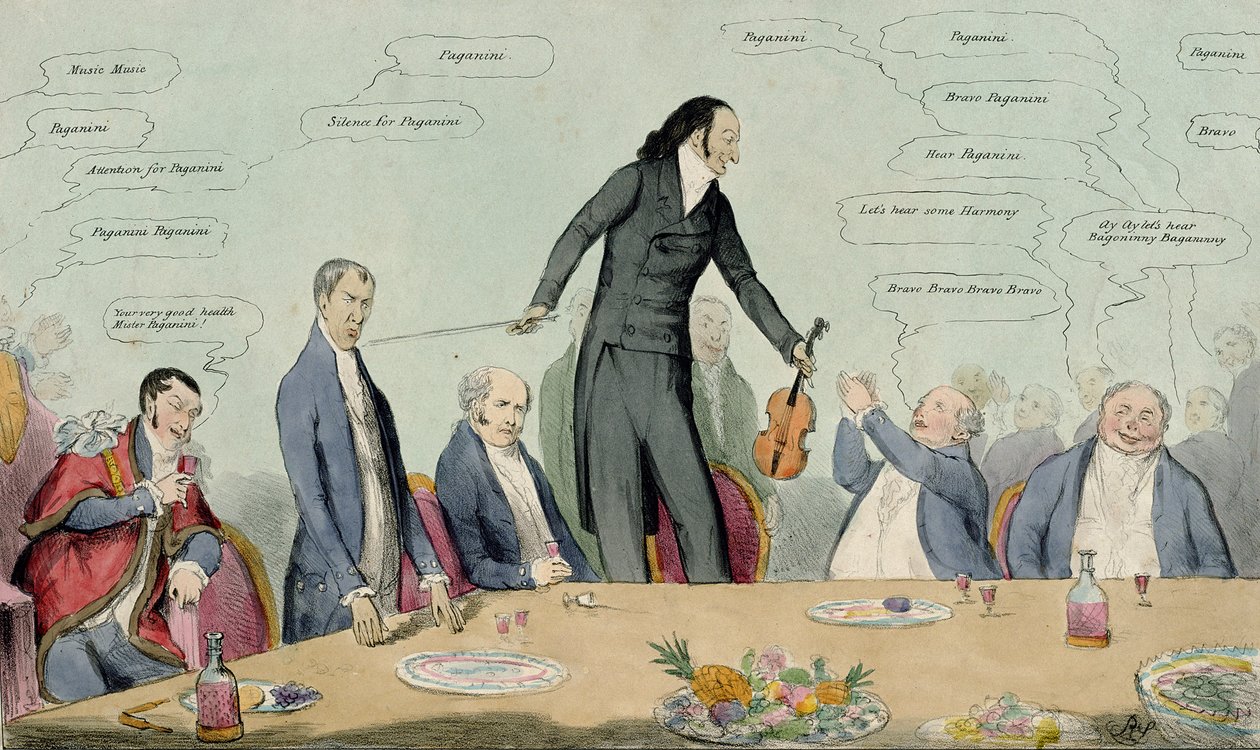 Fiddlestick versus Broomstick, caricature of Niccolo Paganini, pub. by Thomas McLean, 1831 by English School