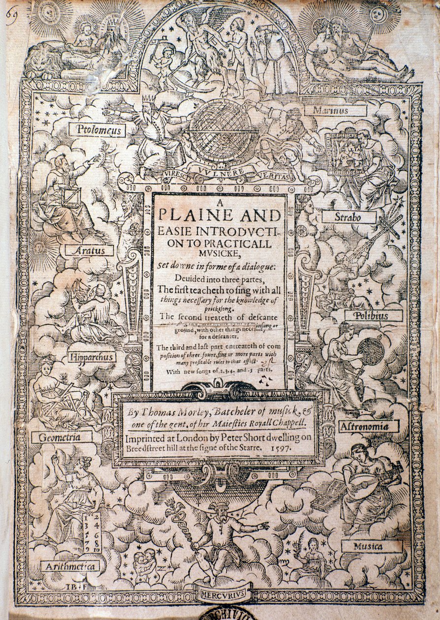Frontispiece from A Plaine and Easie Introduction to Practicall Musicke by Thomas Morley, Detail, 1597 by English School