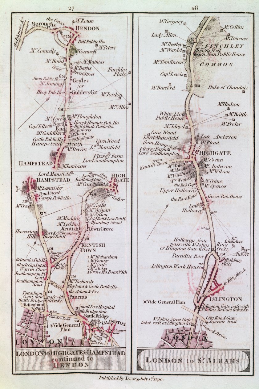 Great North Road out of London, 1st July 1790 by English School