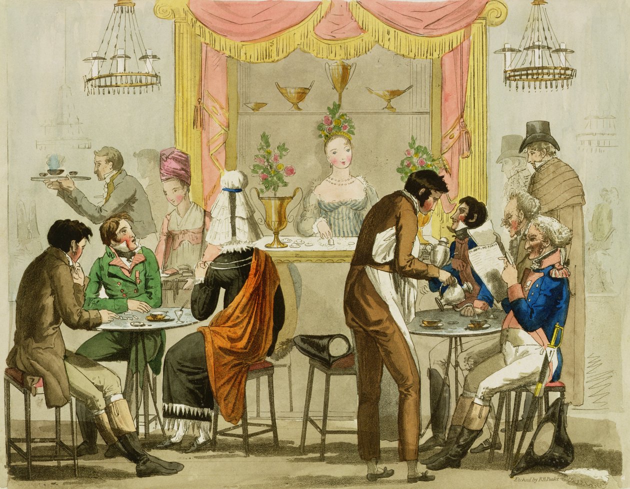 Interior of a Coffee House, pub. for William Pearman Library, 1819 by English School