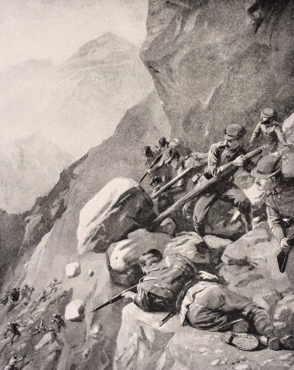 Italian Troops Levering Boulders Down onto Enemy Soldiers in the Dolomites, 1915, from 