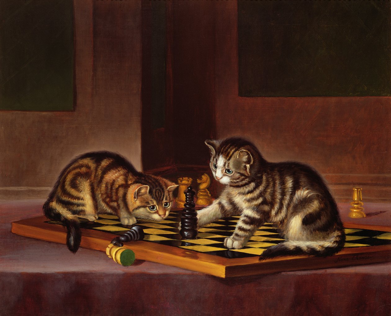Kittens Playing Chess, c.1860 by English School