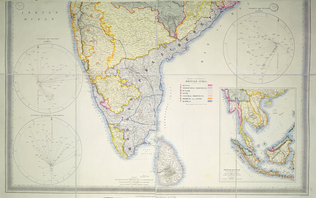 Map of British Southern India, 1872 by English School