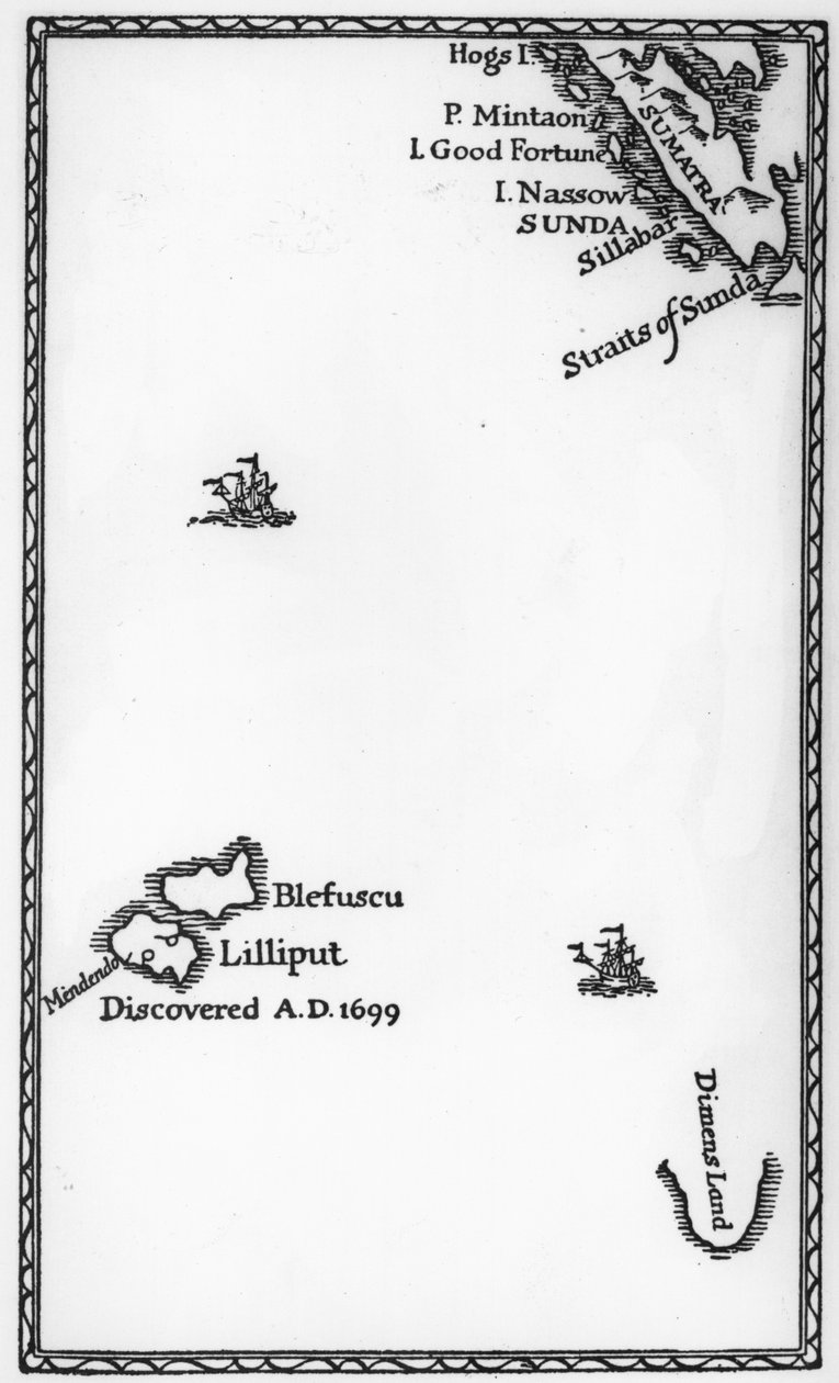 Map of Lilliput and Blefuscu, from the first edition of 