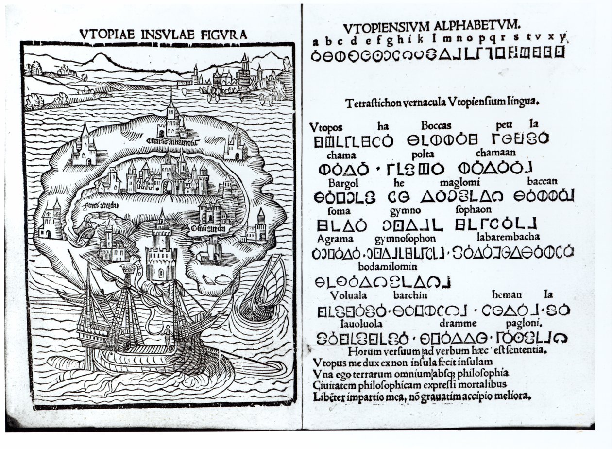Map of the Island of Utopia and its Alphabet by English School
