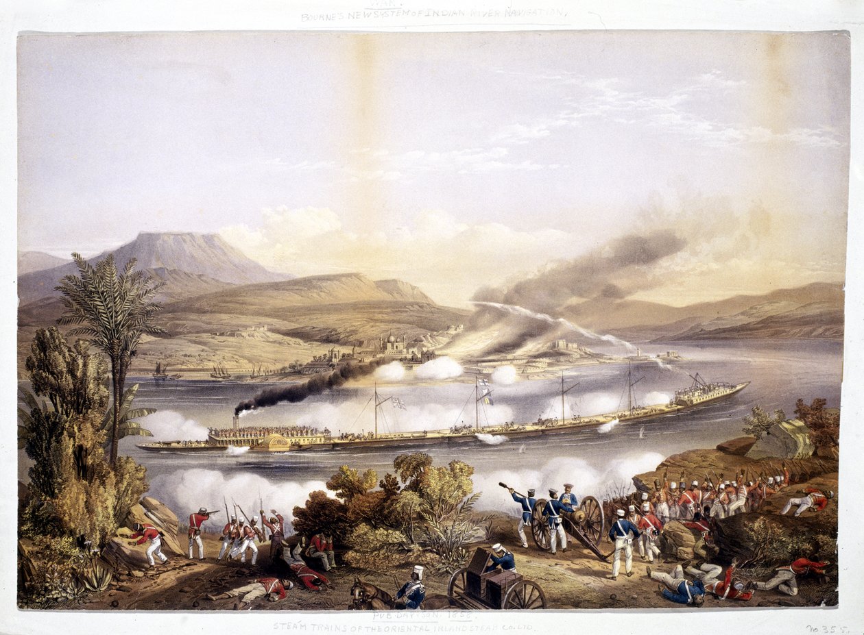 Paddle steamer and barges, from System of Indian River Navigation by John Bourned, 1858 by English School