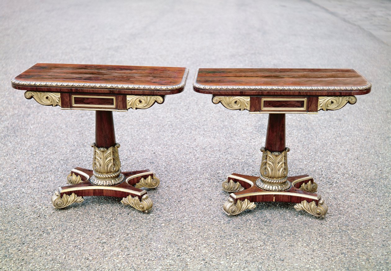 Pair of Regency card tables on quadruple bases, c.1810 by English School