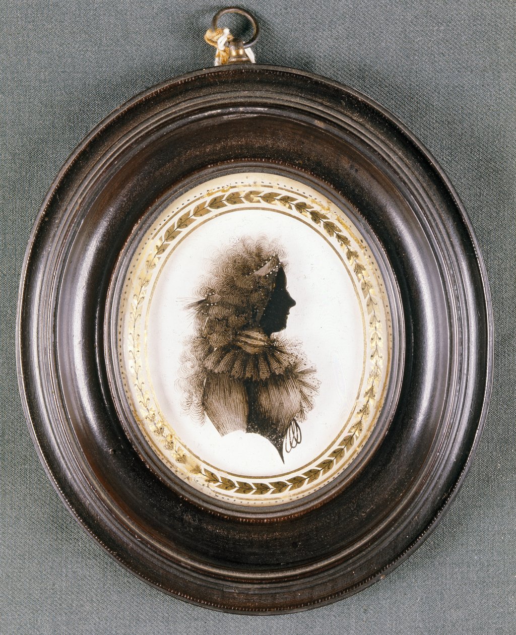 Silhouette of a lady, painted on convex glass, by Mrs Isabella Beetham by English School