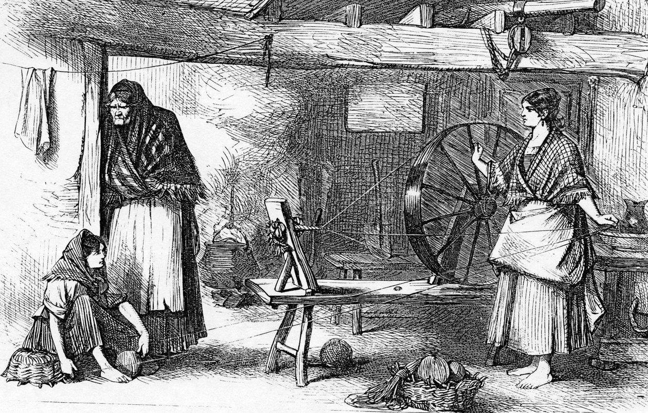 Spinning Net Thread in the Claddagh, Galway, Illustration from 