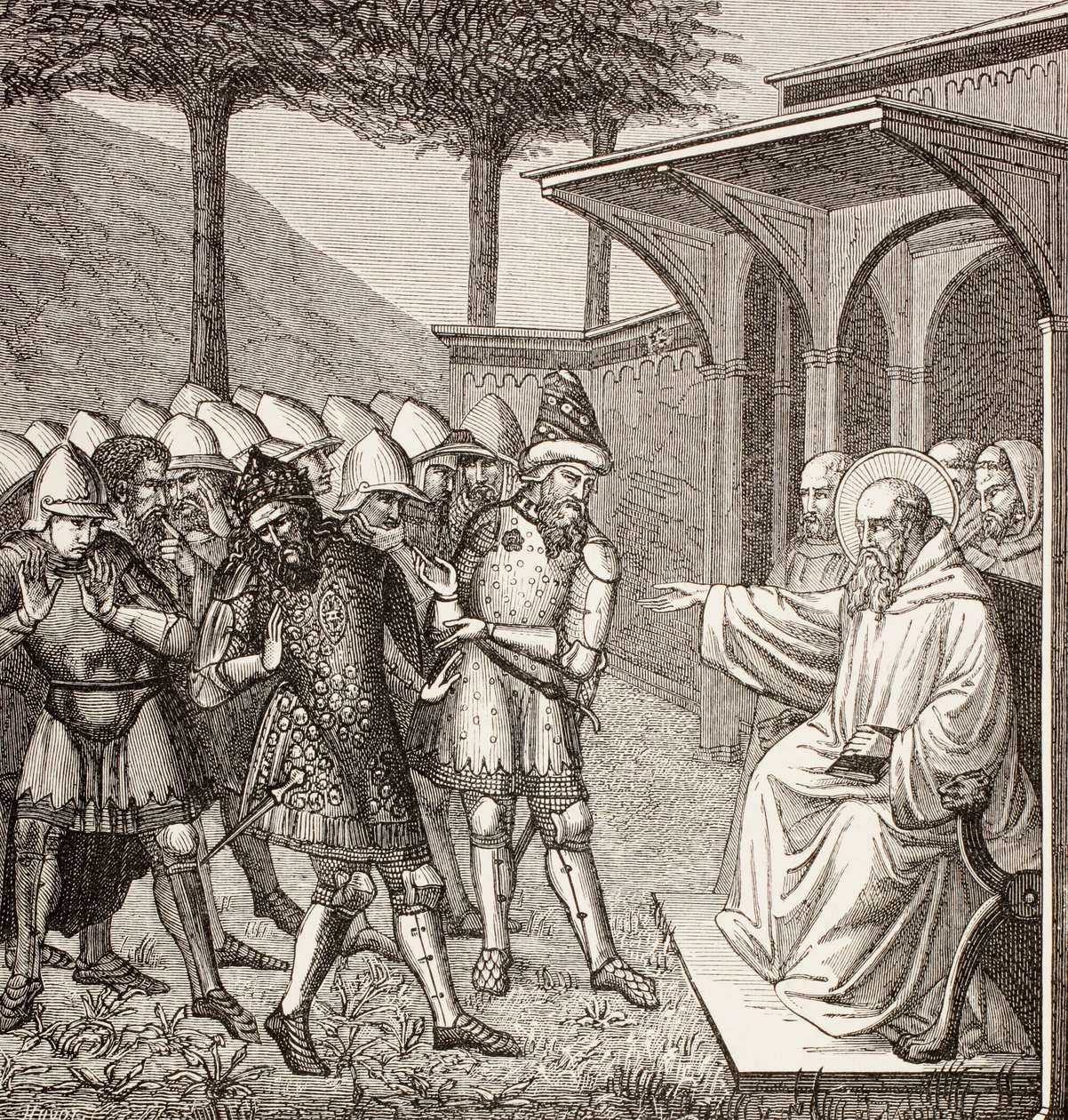 St Benedict of Nursia reproaches the King of the Ostrogoths by English School