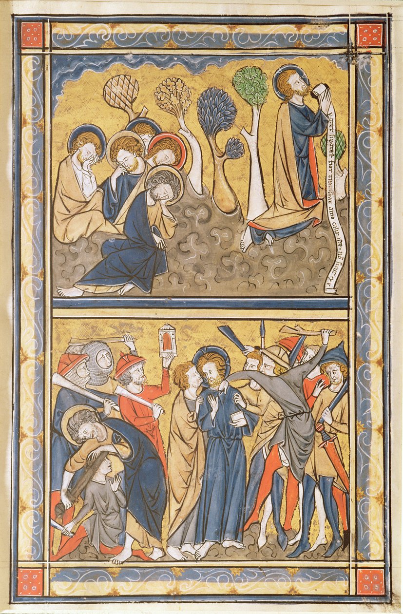 The Agony in the Garden and the Betrayal of Christ, Leaf from a Psalter, c.1270 by English School