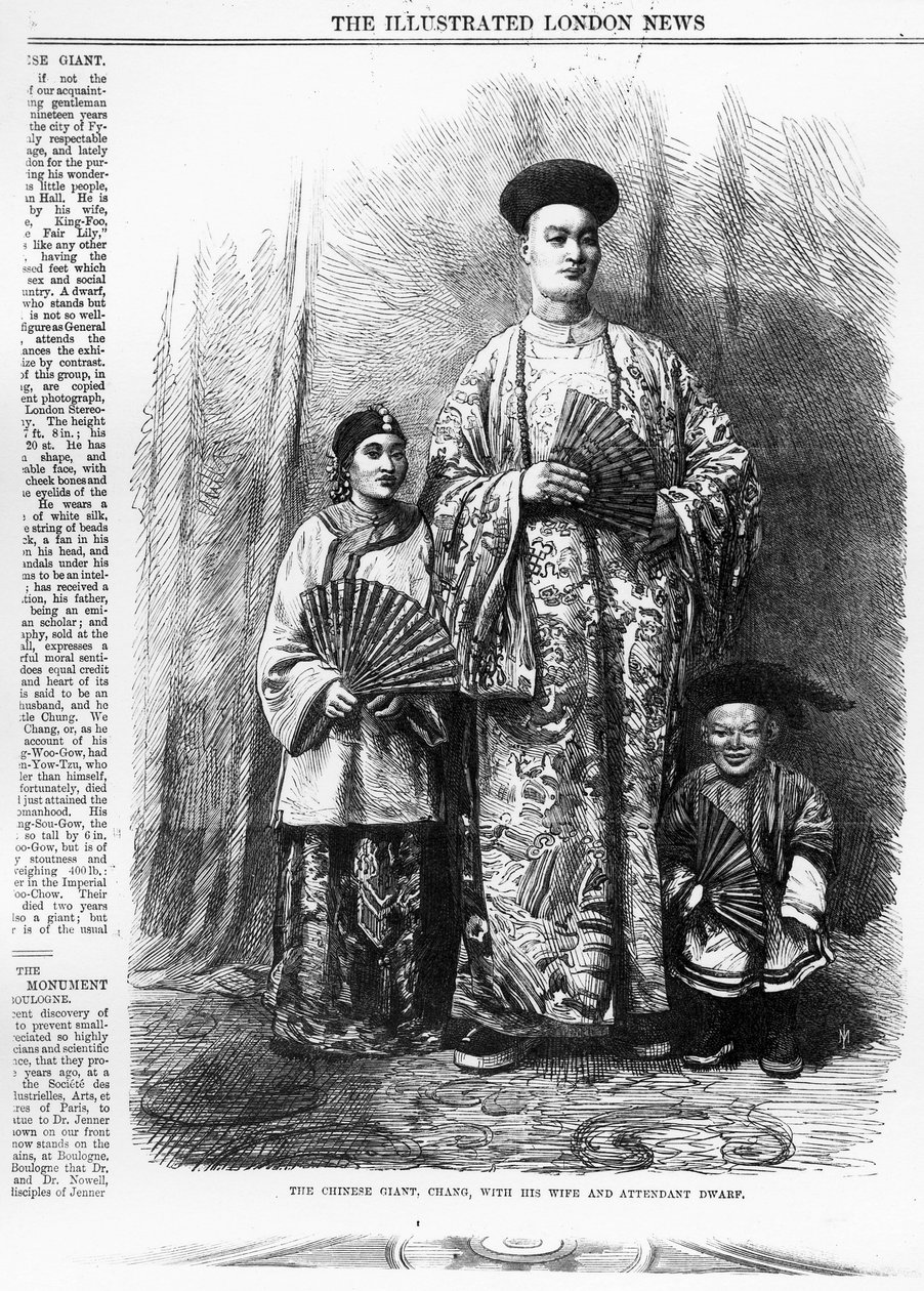 The Chinese Giant, Chang, with his wife and attendant dwarf, published in 