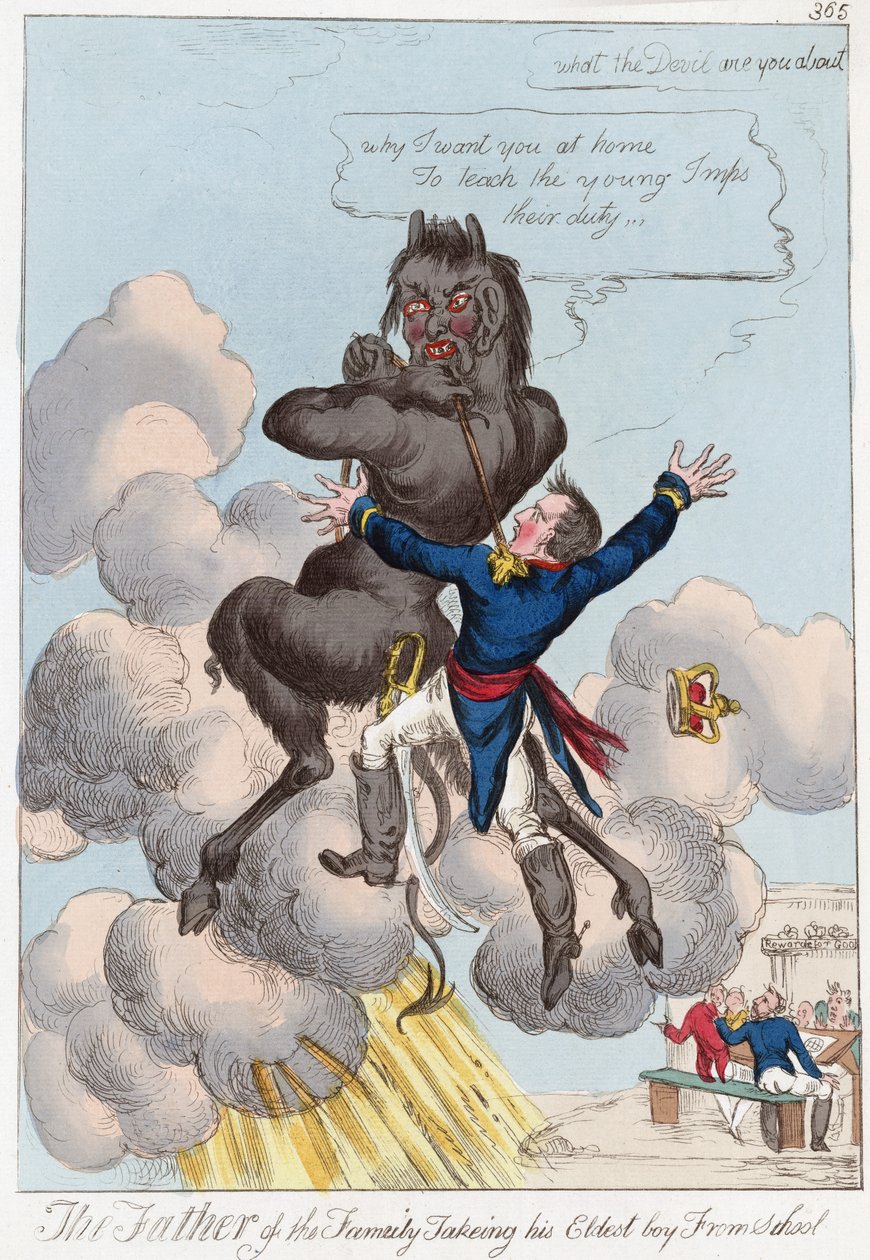 The Father of the Family Taking his Eldest Boy from School, pub. 1814 by English School