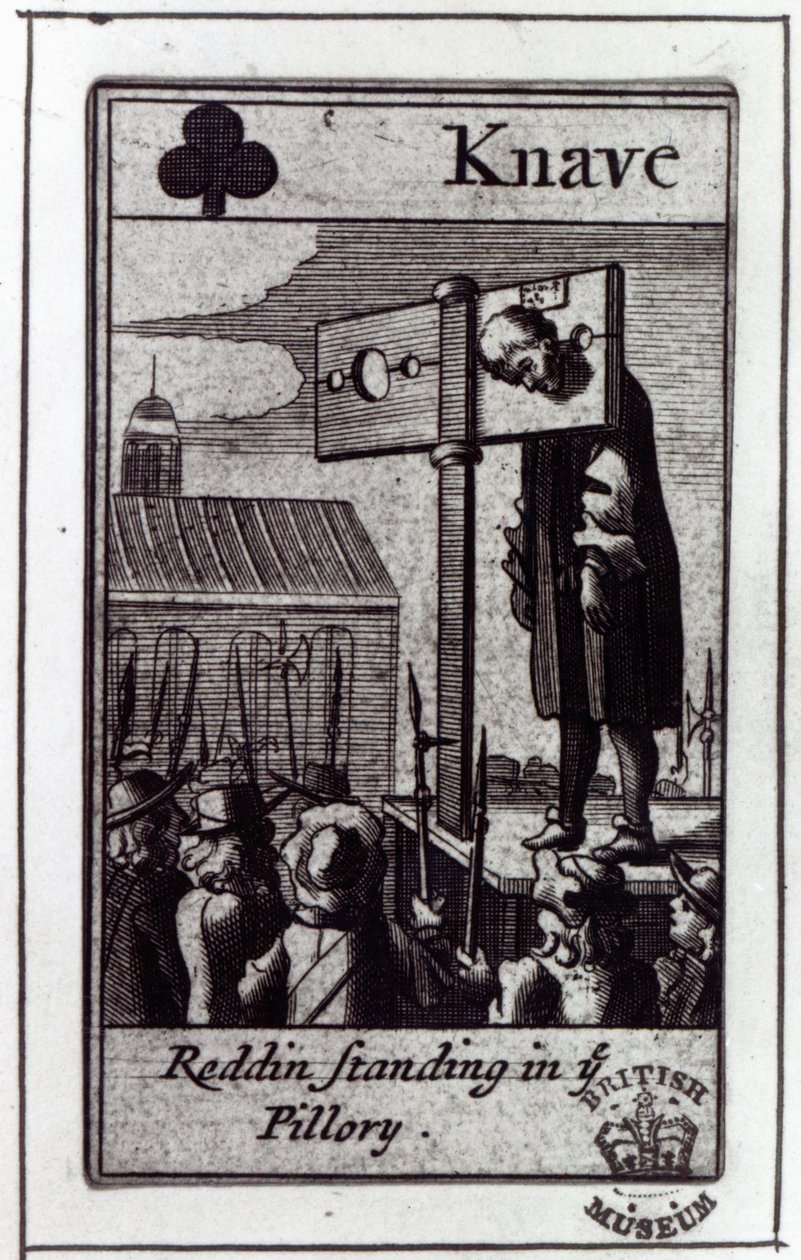 The Knave of Clubs, from a pack of Cards relating to the 1678 Popish Plot and the condemnation of Nathaniel Reading by English School