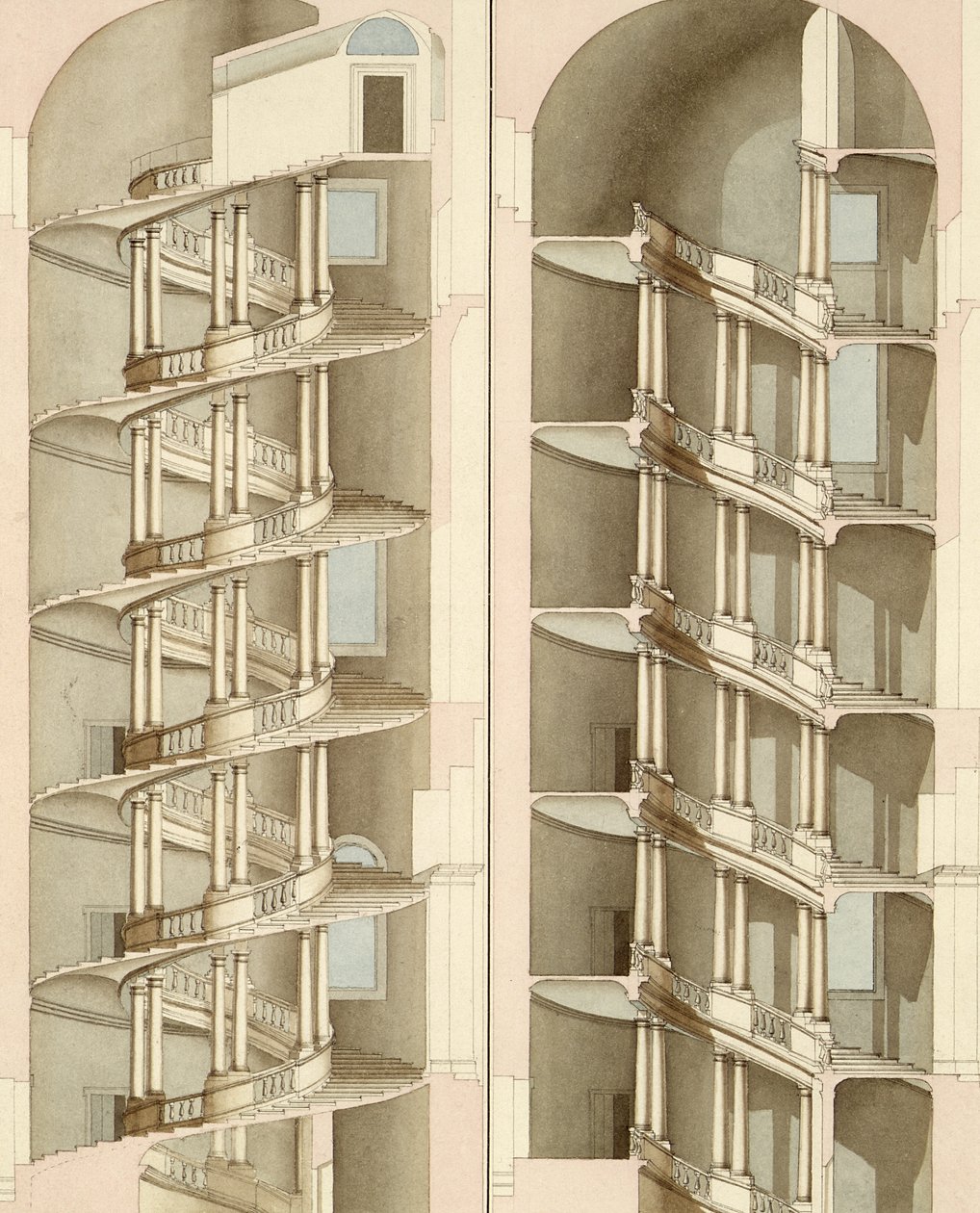 The Staircase of the Villa Farnese, Caprarola, 1800 by English School