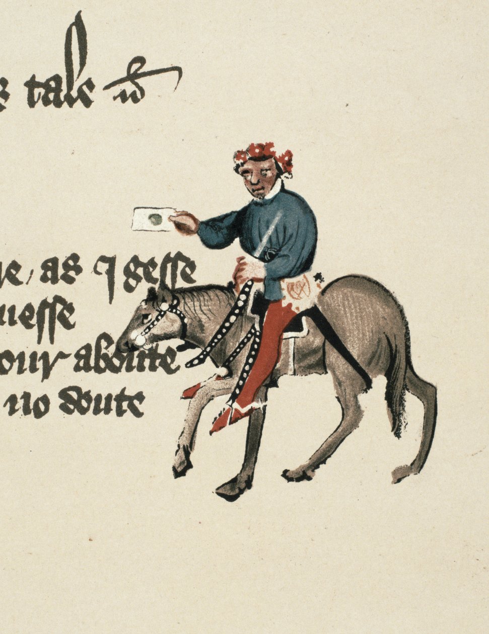 The Summoner (detail) from The Canterbury Tales, by Geoffrey Chaucer, Ellesmere Manuscript, facsimile edition, 1911 by English School