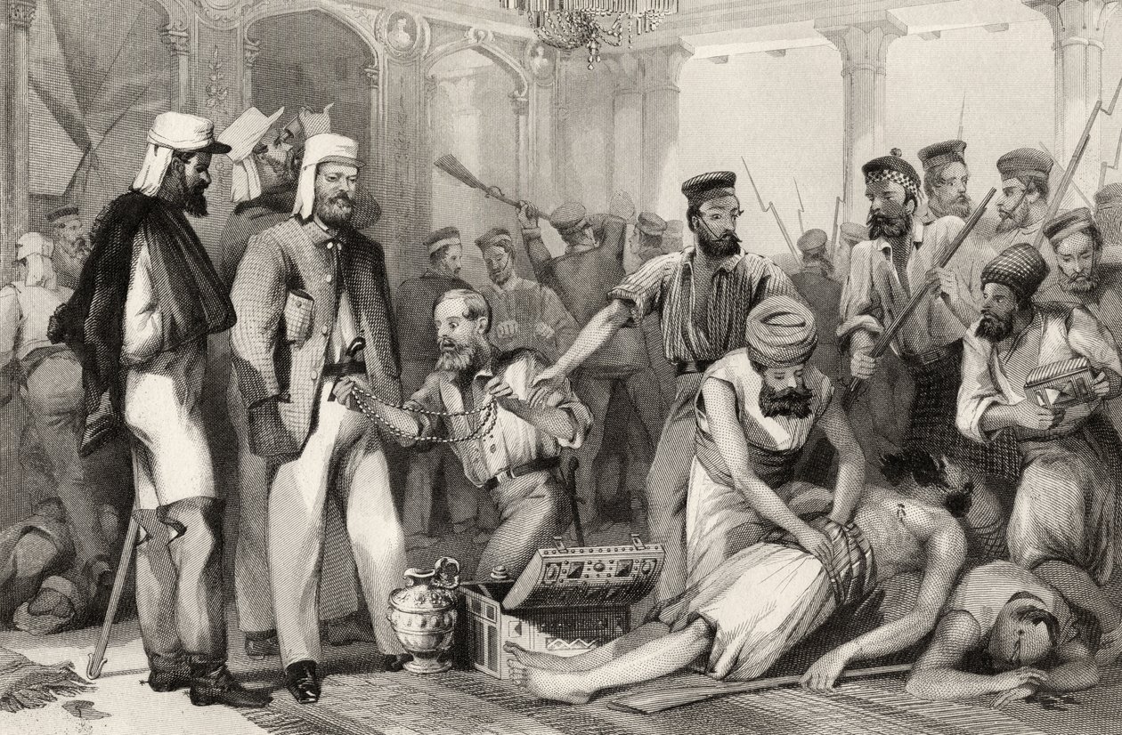 The Times Correspondent looking on at the sacking of the Kaiser Bach after the Capture of Lucknow on 15th March 1858 by English School