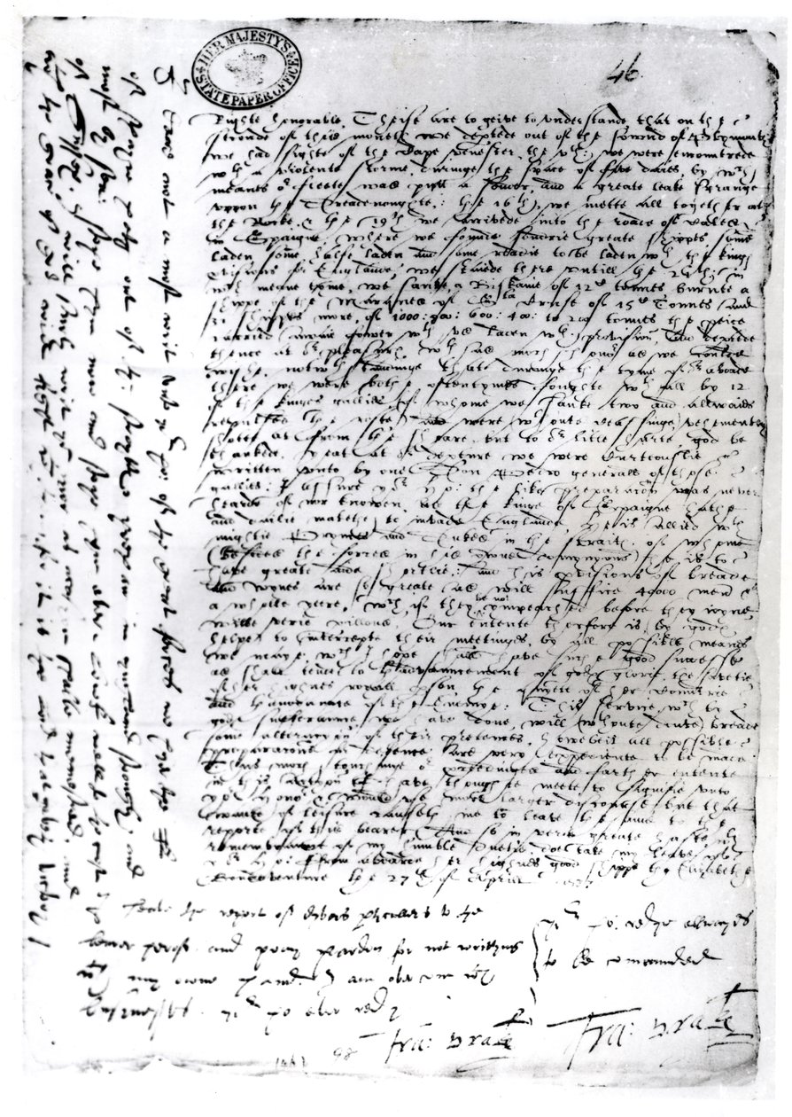 The written dispatches of Sir Francis Drake from Cadiz, 1587 by English School