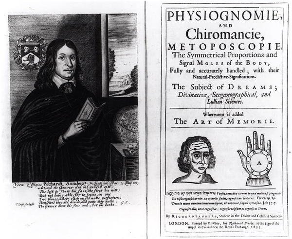 Title Page of Physiognomie and Chiromancie: The Art of Memory by Richard Sanders, with a Portrait of the Author, Published in 1653 by English School
