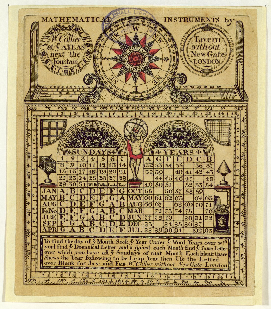 Trade card of W. Collier, maker of Mathematical Instruments by English School