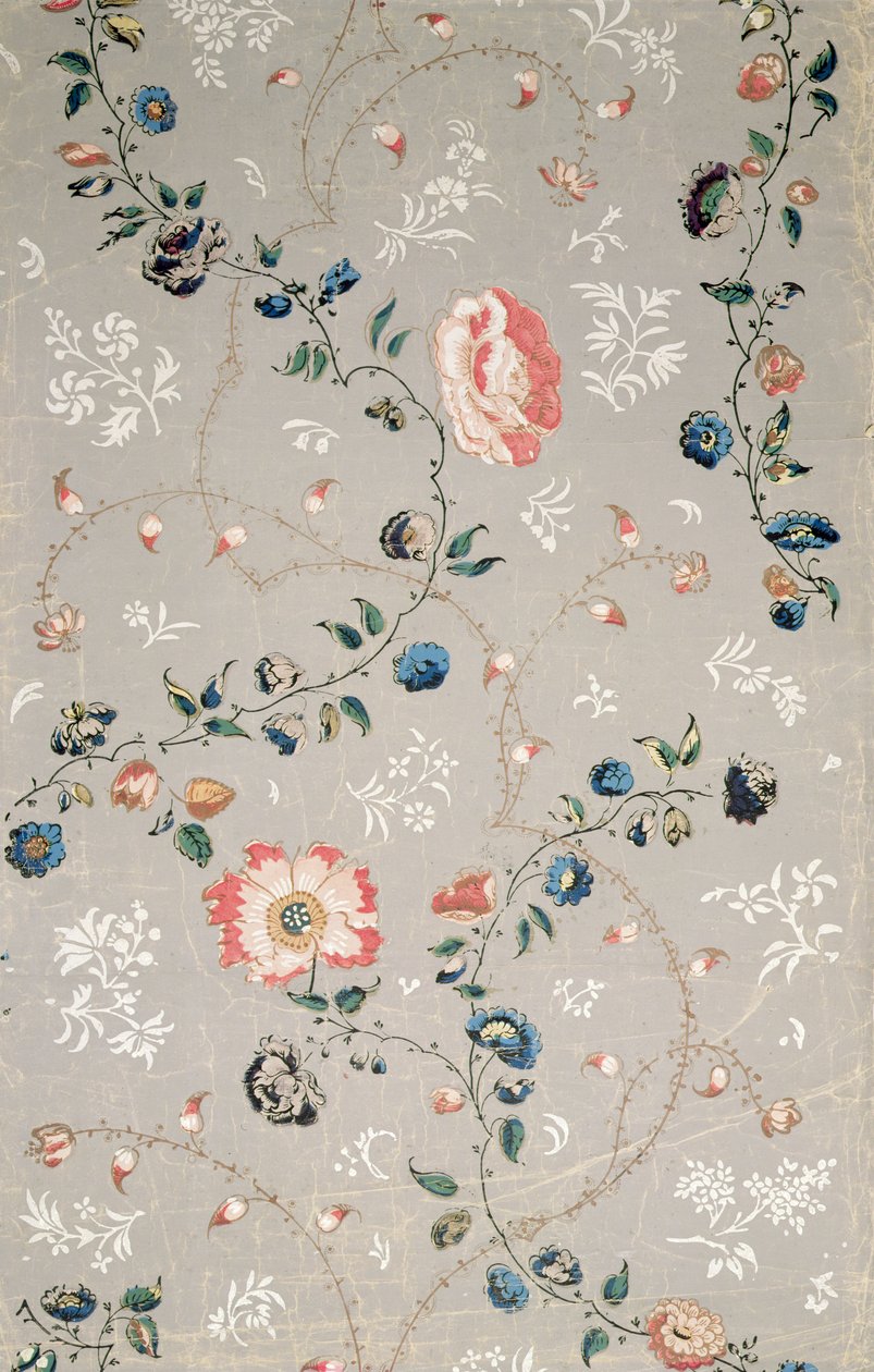 Wallpaper design with scattered flowers by English School
