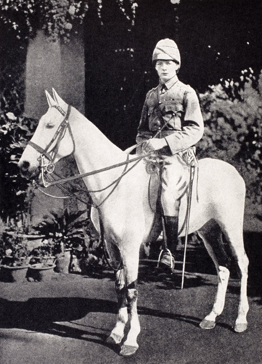 Winston Churchill on horseback in Bangalore, India (1897) by English School