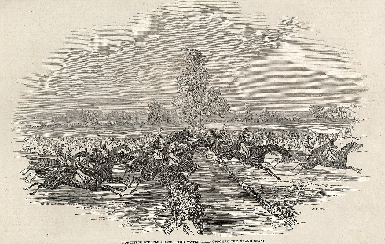 Worchester Steeple Chase: The Water Leap opposite the Grand Stand, from 