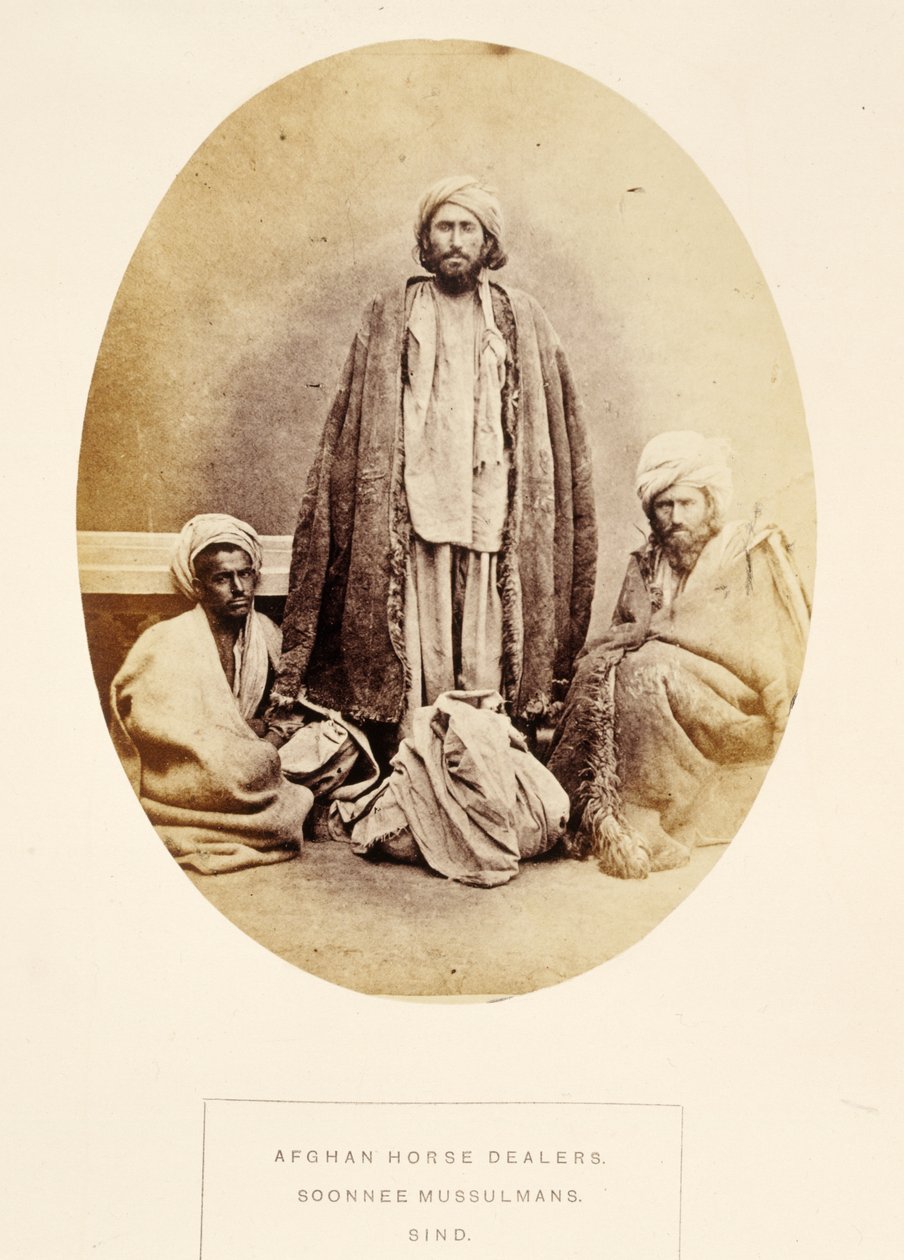 Afghan Horse Dealers, Soonnee Mussulmans, Sind, from The People of India, by J. Forbes Watson, published 1868 by English Photographer