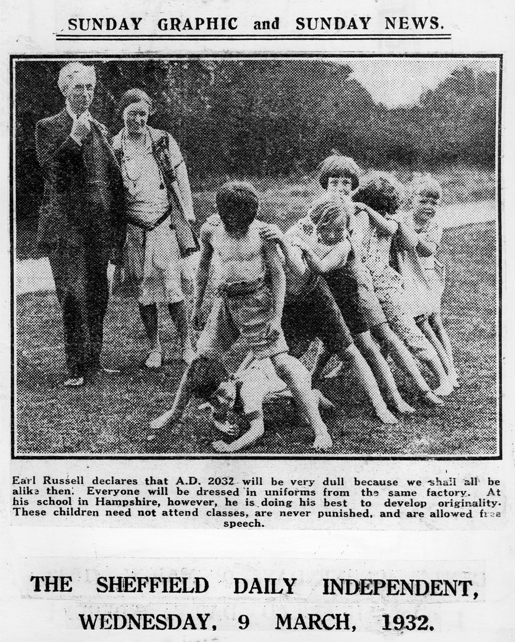 Bertrand Russell and His Wife Dora Black with Pupils from Their Beacon Hill School by English Photographer