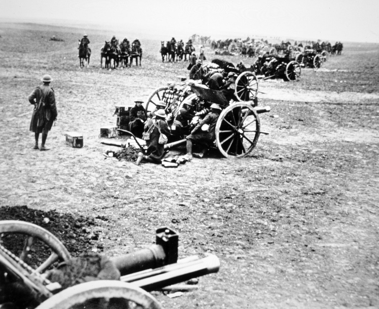 British 18-pounder field guns in action on the Western Front by English Photographer