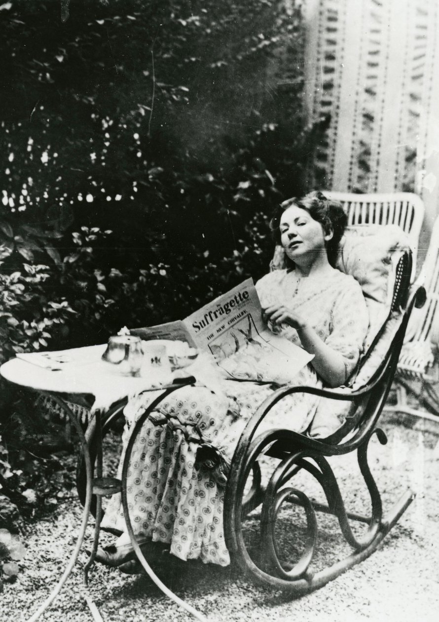 Christabel Pankhurst (1881-1969) Reading a Copy of The Suffragette c.1905-14 by English Photographer