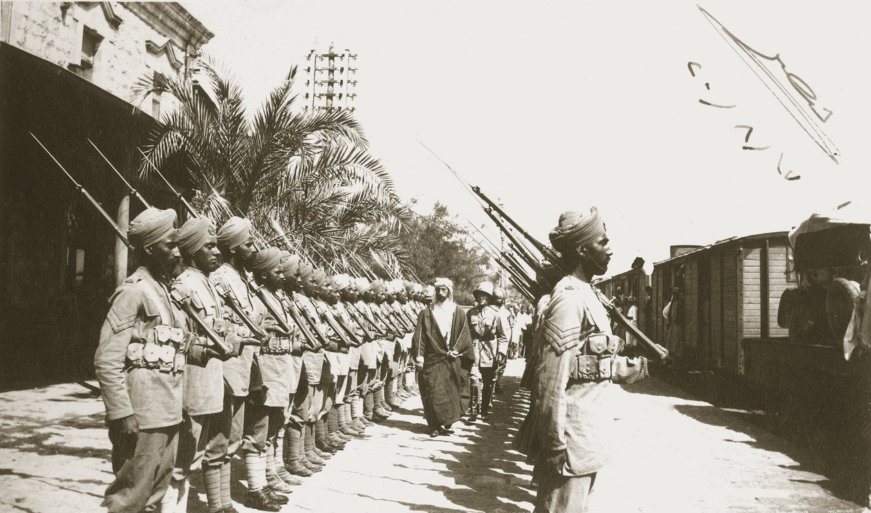 Emir Faisal at Lydda Station, Palestine, with Sir Herbert Samuel by English Photographer