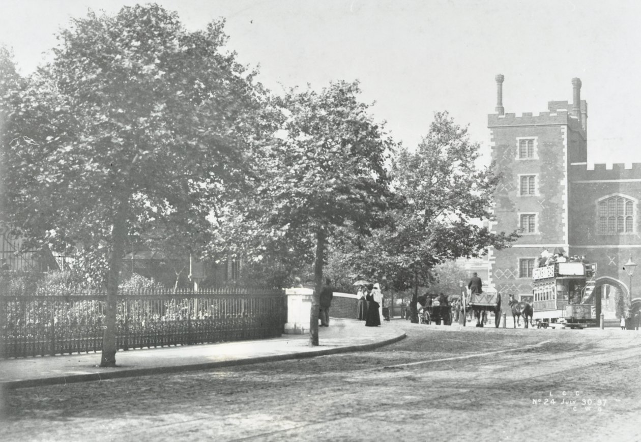 Lambeth Bridge: Approach Road with Lambeth Palace in Background, 1897 by English Photographer