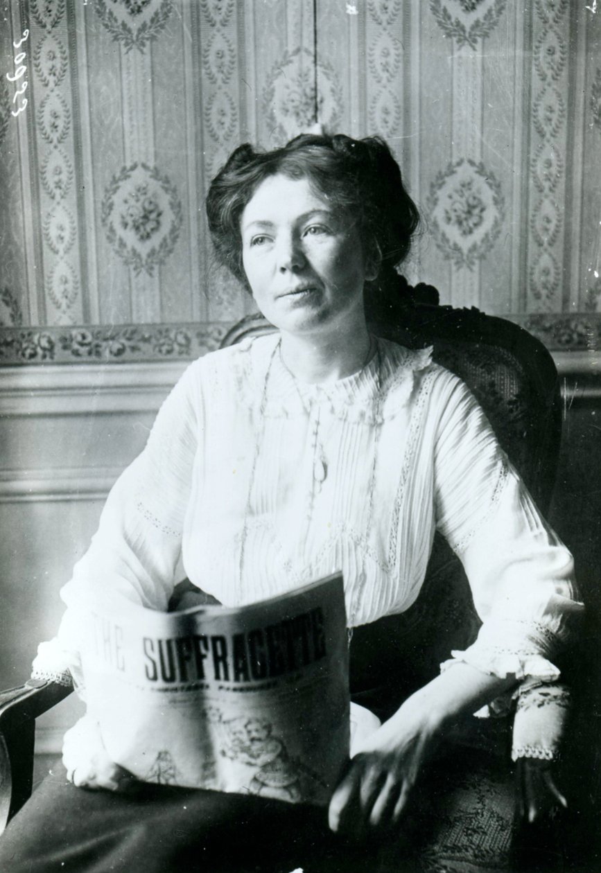 Portrait of Christabel Pankhurst Reading a Copy of The Suffragette c.1905 by English Photographer